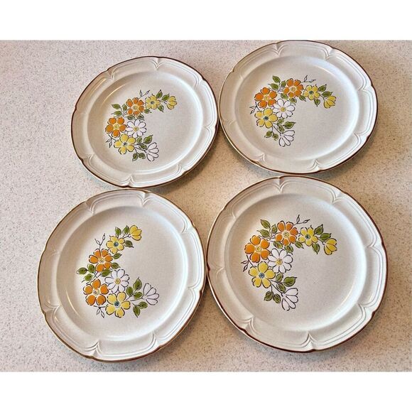 Hearthside Baroque Stoneware Spring Garden Set Of 4 Dinner Plates 10 1/2" JAPAN